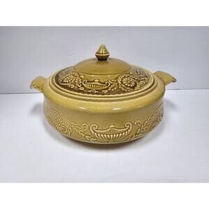Vtg Canonsburg Gold Regency Ironstone Covered Vegetable Dish Casserole 60s